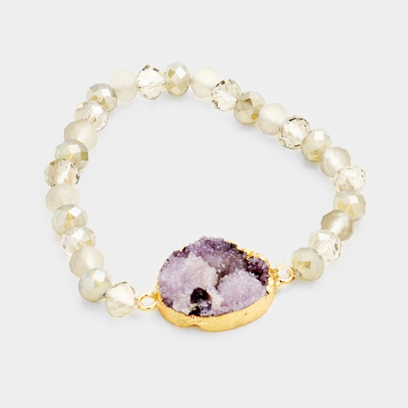 Genuine Druzy Accented Stretch Bracelet - Picture 1 of 1